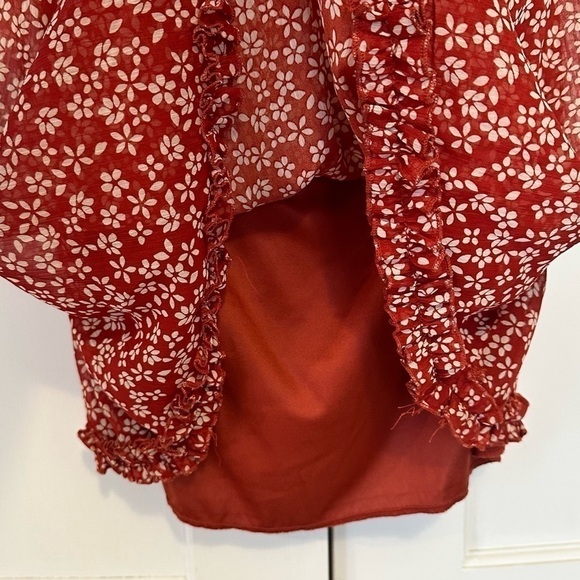 TRIXXI Red Floral Ruffle Hem Babydoll Mini Dress - Picture 7 of 8